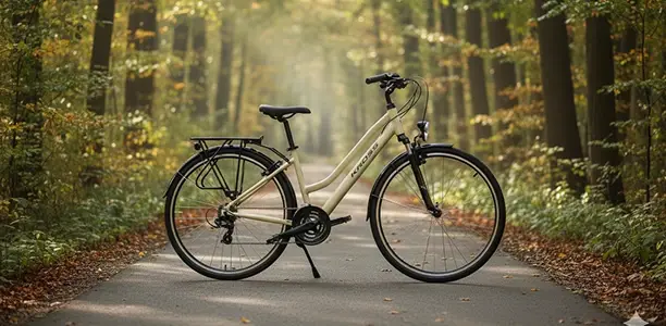 Zdjęcie roweru w środku lasu na ścieżce rowerowej