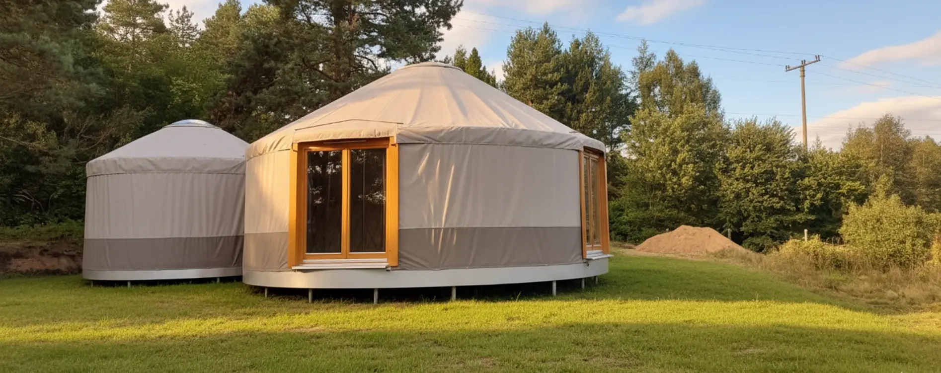 Zdjęcie jurty o nazwie Jurta Pod Sosnami wśród przyrody, lasów i łąk